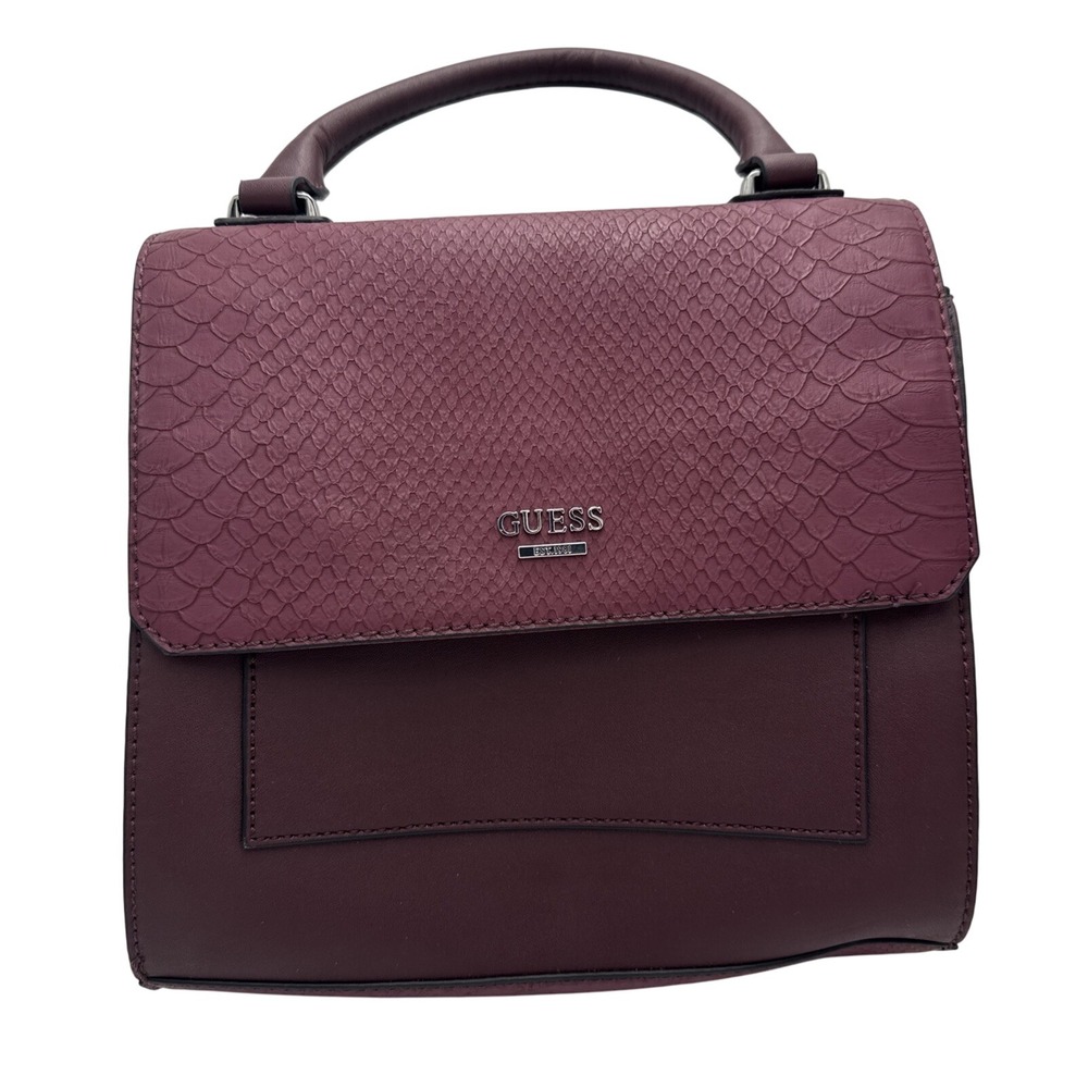 Guess Burgundy Faux‎ Snakeskin Top Handle Satchel Handbag